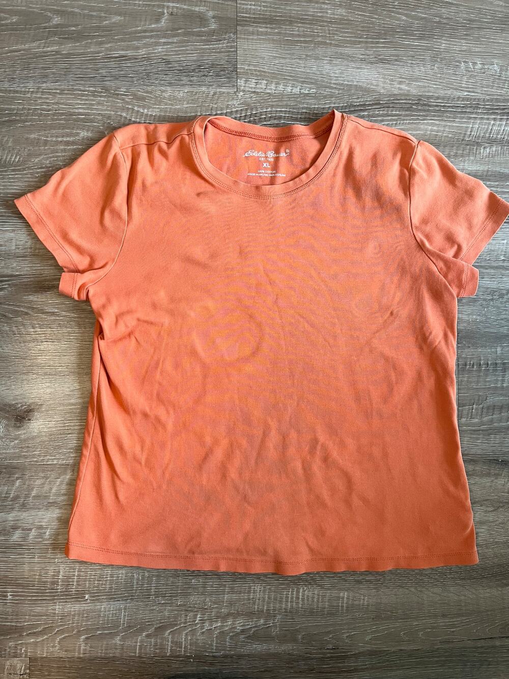 Eddie Bauer Women's XL Orange Crew Neck Short Sleeve Tee 100% Cotton
